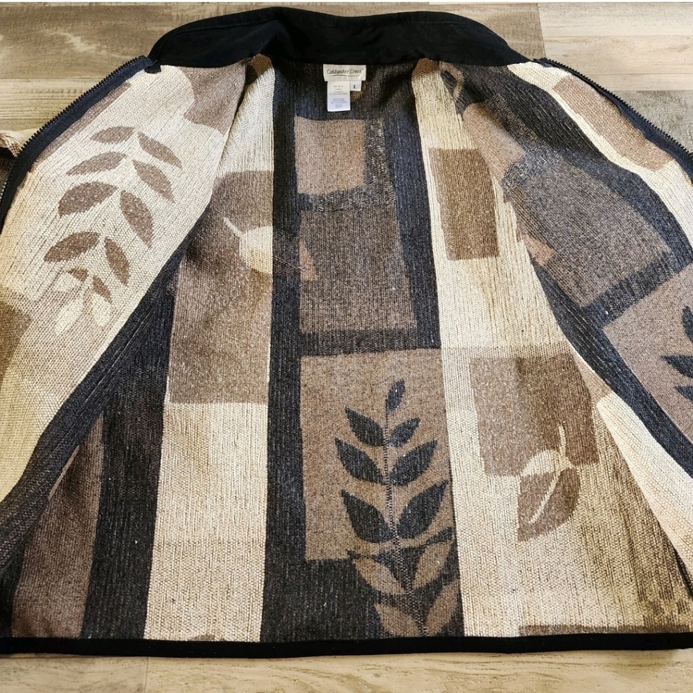 Vtg Boho Tapestry Jacket Women's L Fall Foliage Earth Tone Leaf Art Wear Zip Up - Picture 13 of 16